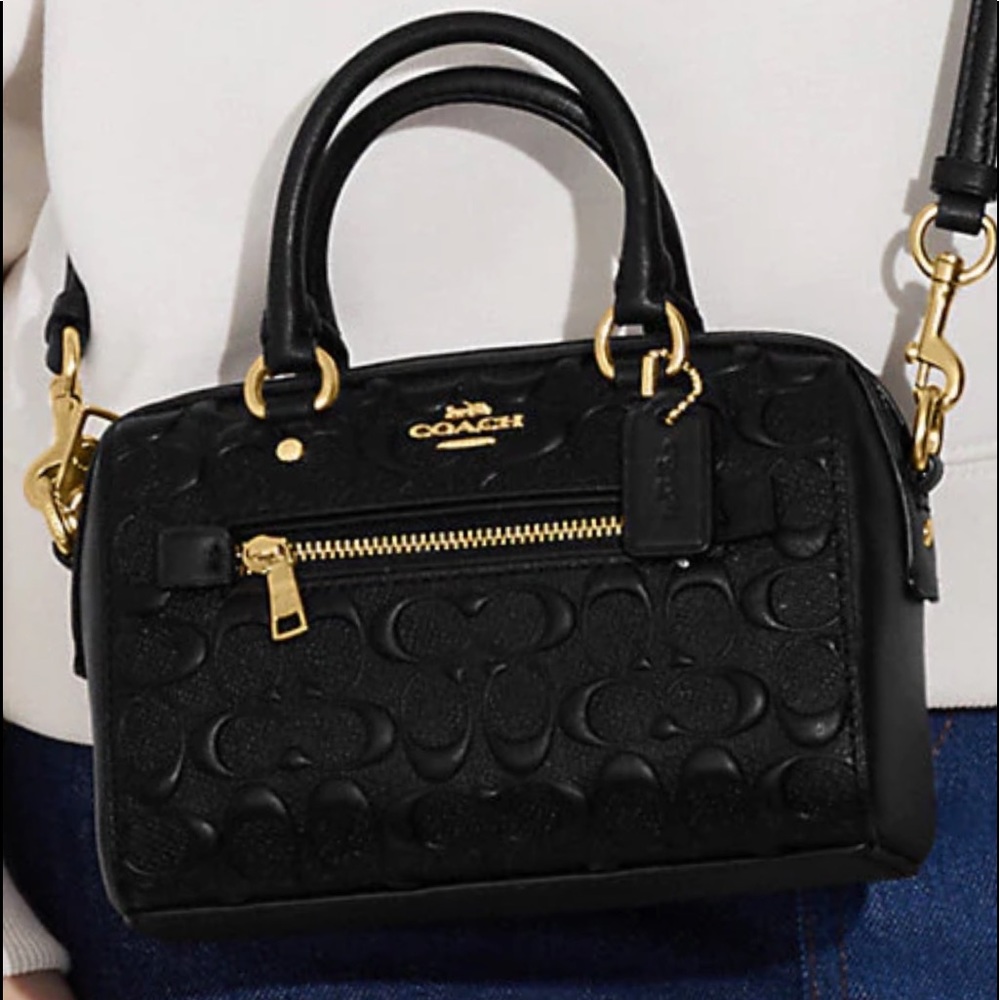 NWT COACH MINI ROWAN CROSSBODY IN SIGNATURE LEATHER GOLD/BLACK SHOULDER BAG - Picture 6 of 6